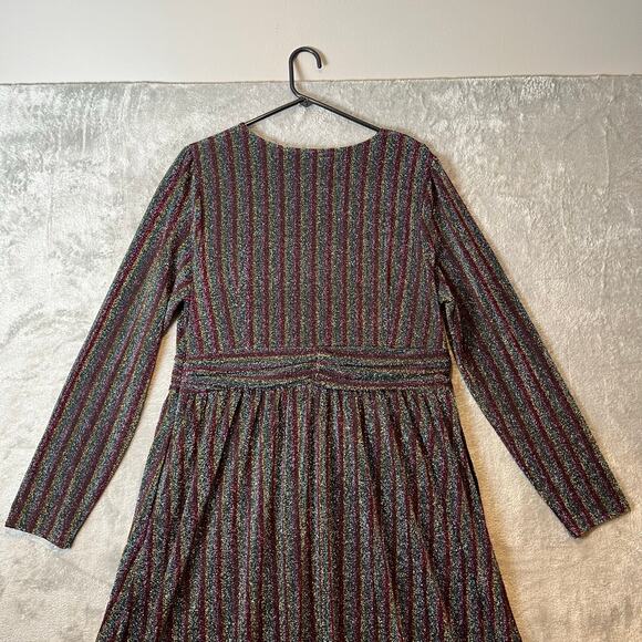 Boden Metallic Stripe Long Sleeve Sweater Dress Burgundy Multi‎ Stripe Sz 14 R - Picture 4 of 7